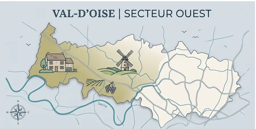 Carte du secteur Ouest du Val-d'Oise couvert par Elect&Go